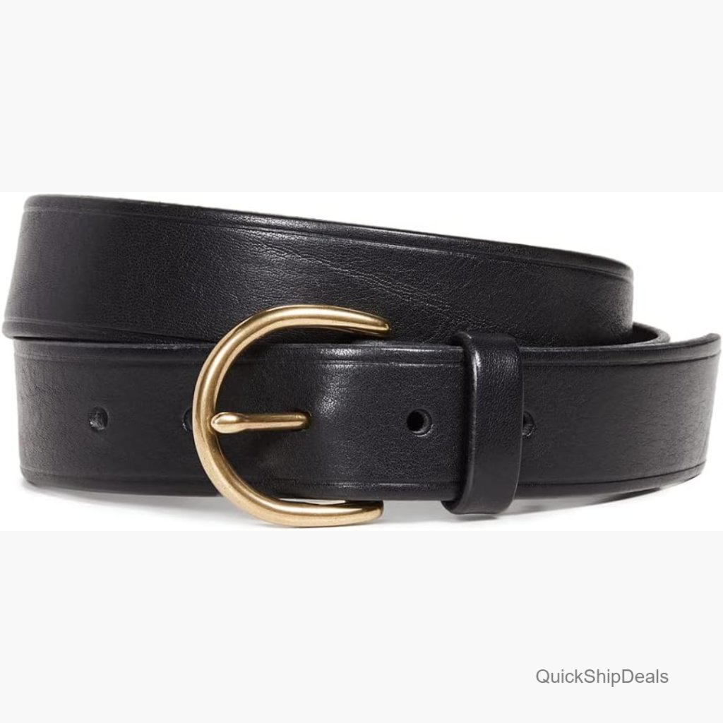 Leather Belt With Gold-Tone Buckle, 1.25in Width